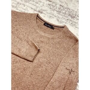 James Pringle Sweater Mens Small Brown Lambswool Crewneck Fisherman Pullover